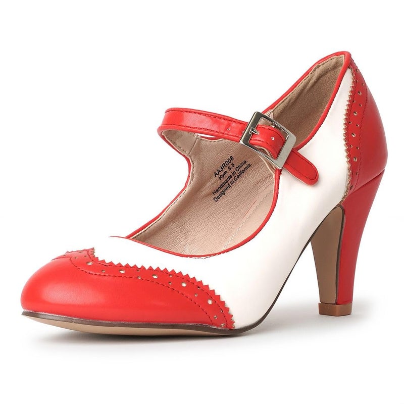 J. Adams Kym Mary Jane Shoes Women Oxford Pumps - Cute Low Kitten High Heels - Retro Vintage Shoes for Women 1950s Mary Janes Round Toe Shoe with Ankle Strap - Image 1